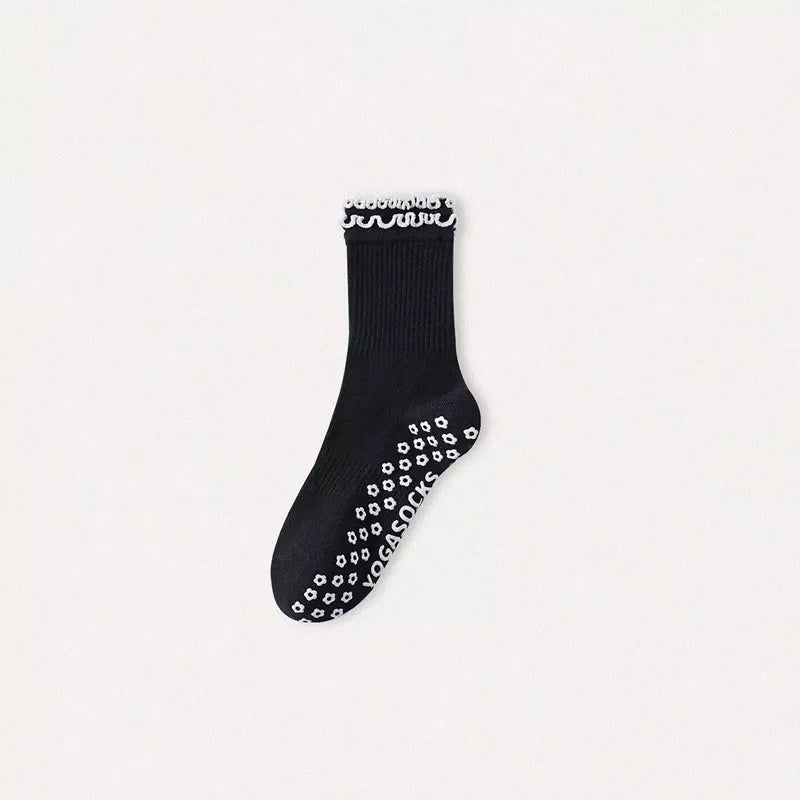 Ruffled Trim Grip Socks