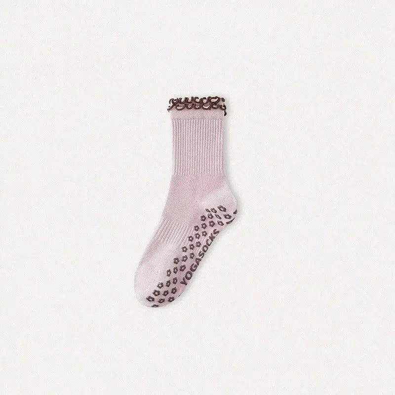 Ruffled Trim Grip Socks