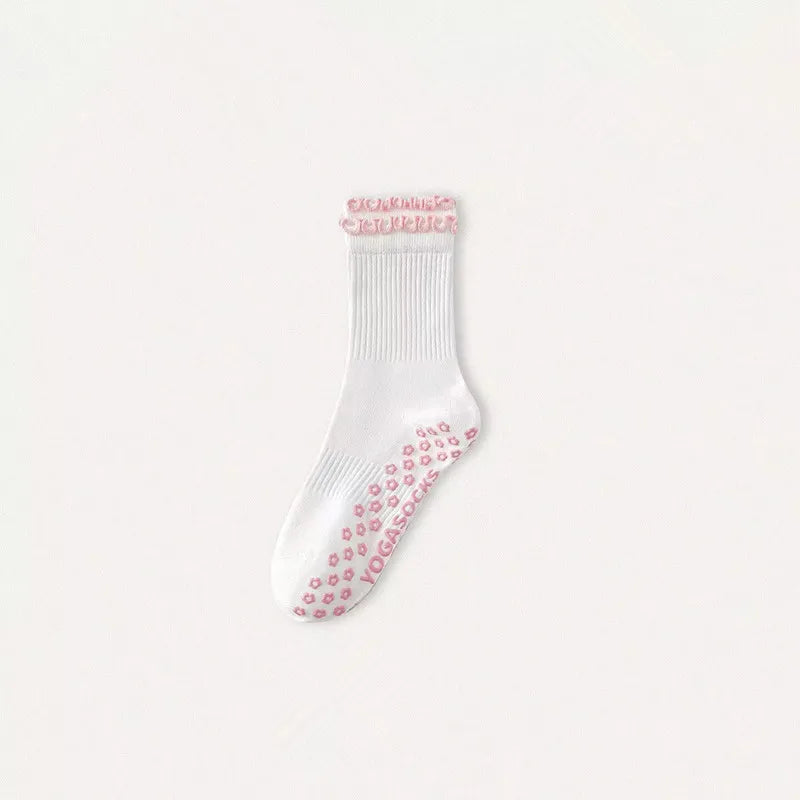 Ruffled Trim Grip Socks