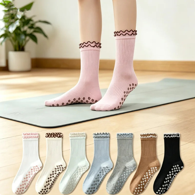 Ruffled Trim Grip Socks