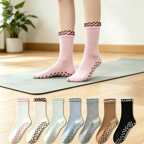 Ruffled Trim Grip Socks