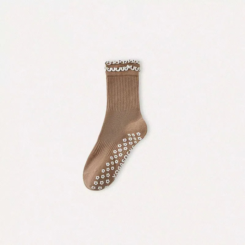 Ruffled Trim Grip Socks